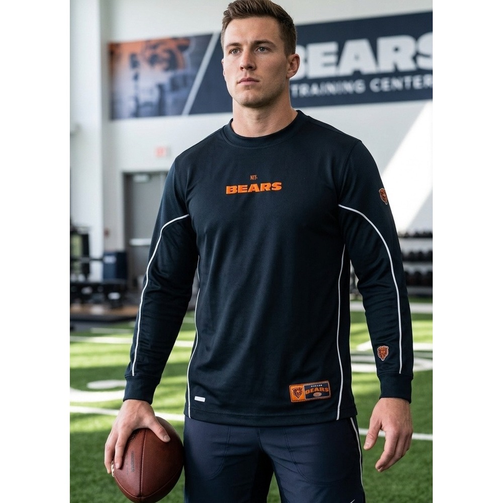 NFL Chicago Bears Training Center Long Sleeve Performance Shirt Navy Mens Medium
